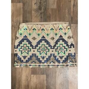 Express Women's Southwestern Aztec Sequin Stretch Lined Short Skirt Size Medium